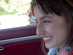 Lana Smalls moans while getting fingered in the back of a car - POV