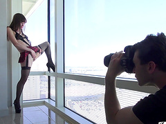 Brunette Alexa Nova wearing lingerie having fun in the backstage