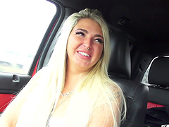 Outdoors video of naughty Kitty teasing and sucking a large cock