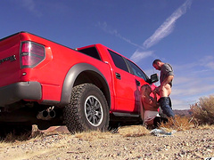 Outdoors video of naughty Kitty teasing and sucking a large cock