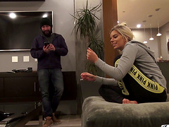 Small boobs blonde babe Trisha Parks in behind the stage video