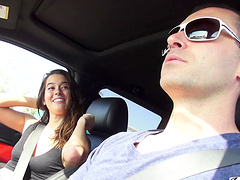 Cum in mouth ending for slutty Abbie Maley after having outdoors sex