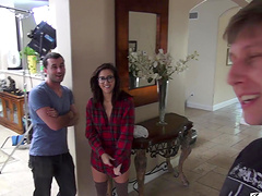 April O'Neil shows her bush while getting ready to shoot a scene