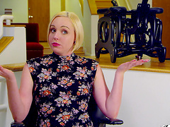 Blonde wife Miley May drops her blue dress to be fucked good