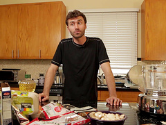 Horny dude enjoys while cooking a nice dinner for his wife