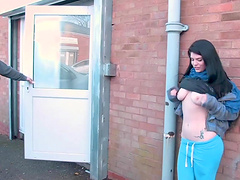 Horny brunette darling having fun while flashing her pussy