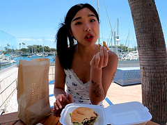 Bubble butt Asian hottie Elle Lee turns around to ride a hard dick