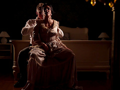 Sensual lovemaking in the evening with a slender brunette GF