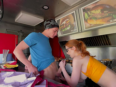 Redhead chick Scarlett Jones gets talked into riding a dick in POV