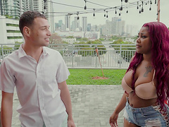 Redhead Jordyn Falls enjoys while giving her neighbor a blowjob