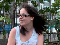 Kinky brunette girl Tiffany Naylor peeing on her pants outdoors