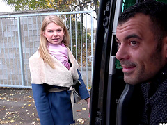 Blonde slut Connelia Loveneini sucking and fucking in the van