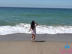 Petite asian babe Kimmy Kimm gets fucked on the beach in her bikini