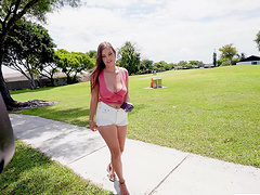 Kenzie Love moans while riding a big black cock in the car