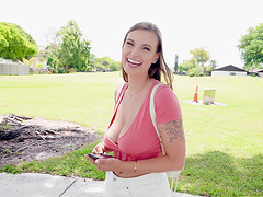 Kenzie Love moans while riding a big black cock in the car