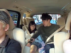 Japanese brunette gets fingered in the back of a car - HD