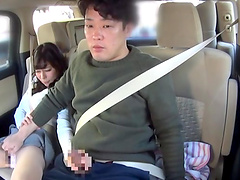 Japanese brunette gets fingered in the back of a car - HD