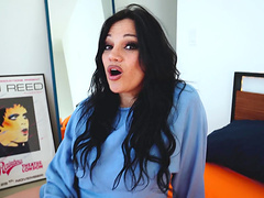 Brunette Mona Azar enjoys while giving her man a blowjob - POV