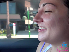 Purple haired girl Lily Adams mounts her pussy on a hard dong