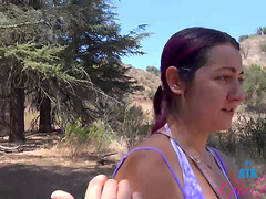 Purple haired girl Lily Adams mounts her pussy on a hard dong