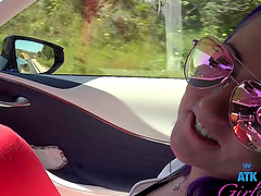 Purple haired babe Lily Adams jerking off a dick in POV