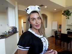 Beautiful maid Ella Reese makes a dick disappear in her shaved pussy
