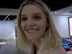 Hot blonde girl Maria Anjel loves looking at expensive cars