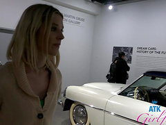Hot blonde girl Maria Anjel loves looking at expensive cars