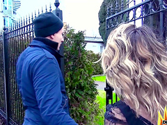 Eva Adams got her pussy filled with sticky sperm in public.