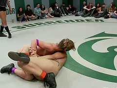 Four nasty girls wrestle on tatami and eat each other's cunts