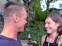 Public sex of a couple with an 18-year-old girl, Mina, in a stunning setting