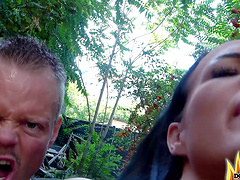 Guy and girl are having sex in the wood, almost getting caught