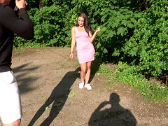 Sanny and her man have rough sex in the backseat of a car.