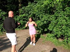 Sanny and her man have rough sex in the backseat of a car.