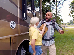 Couple on a bus with a free pass, wild and naked.