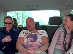 Brunette Jarmila T and Figi having fun in the back of a car