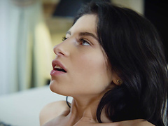 Beautiful brunette girlfriend Lilly Bella moans while getting fucked