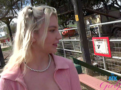 Passionate fun in the car with provocative blonde Britt Blair