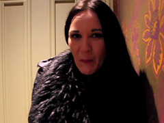 Kinky brunette girl Carmel Cox goes home with two workers