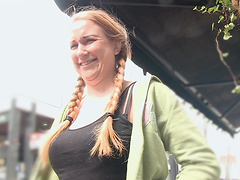 Sweet babe Anna Darling showing off her pussy in public