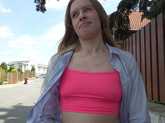 Beautiful girl Nikki Riddle sits her shaved cunt on a dick