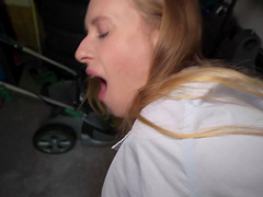 Beautiful girl Nikki Riddle sits her shaved cunt on a dick