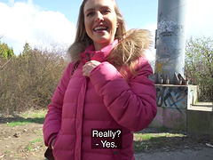 The blonde girl skillfully sucks a guy's cock with her mouth