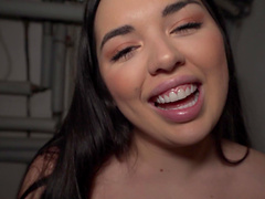 Brunette cutie Diana Rius sucks a dick before riding it in POV