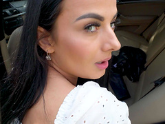 Brunette chick Maddy Black gets talked into fucking outdoors