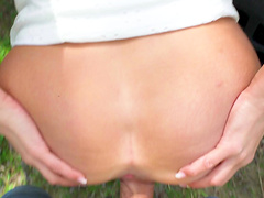 Brunette chick Maddy Black gets talked into fucking outdoors