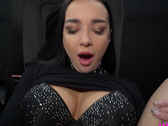 Brunette chick Lady Gang moans while having sex in the car