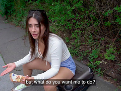 Slutty babe Tru Kait sucks a dick outdoors and fucks in the car