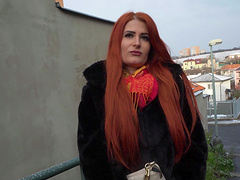 Beautiful redhead Gia Tvoricceli takes money to ride a stranger