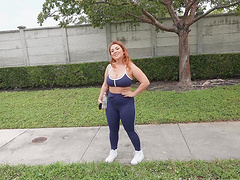 Redhead babe Chloe Cooper takes care of a dick in the back of the car